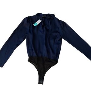 New Lush Ivy Pleat Detail Bodysuit Blue XS New With Tags